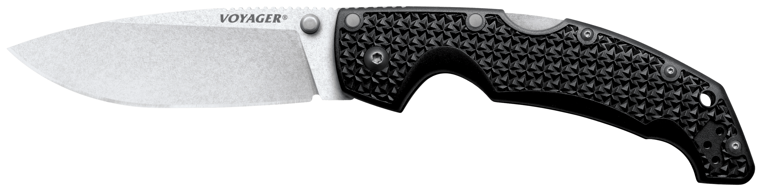 Cold Steel CS29AB Voyager Large 4" Folding Plain Drop Point Stone Washed AUS 10A Steel Blade/Black Textured Griv-Ex Handle