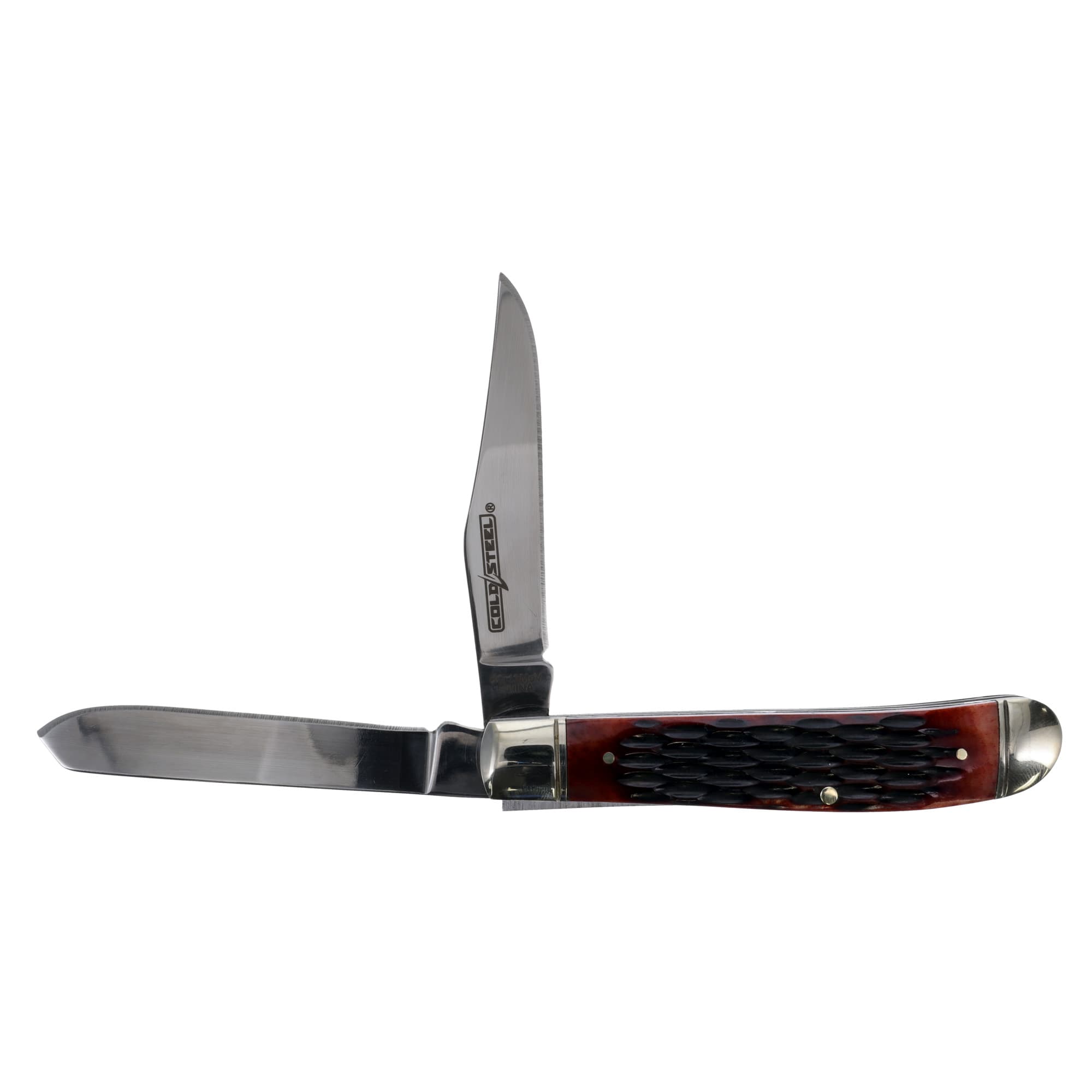 Cold Steel CSFLMTRPRJ Trapper Mini 2.60"/2.70" Folding Clip/Spey Plain 3Cr13MoV SS Blade/Brown Jigged w/Polished Bolsters Bone Handle