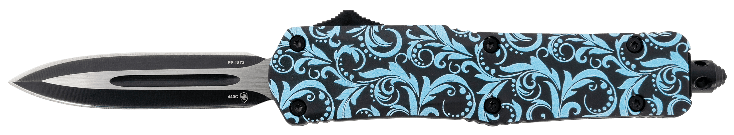 Templar Knife SMDT131 Maiden Teal Gen II Small 2.69" OTF Dagger Plain Black Oxide Stonewashed 440C SS Blade/ 4.31" Teal Aluminum Handle Features Glass Breaker Includes Pocket Clip/Sheath