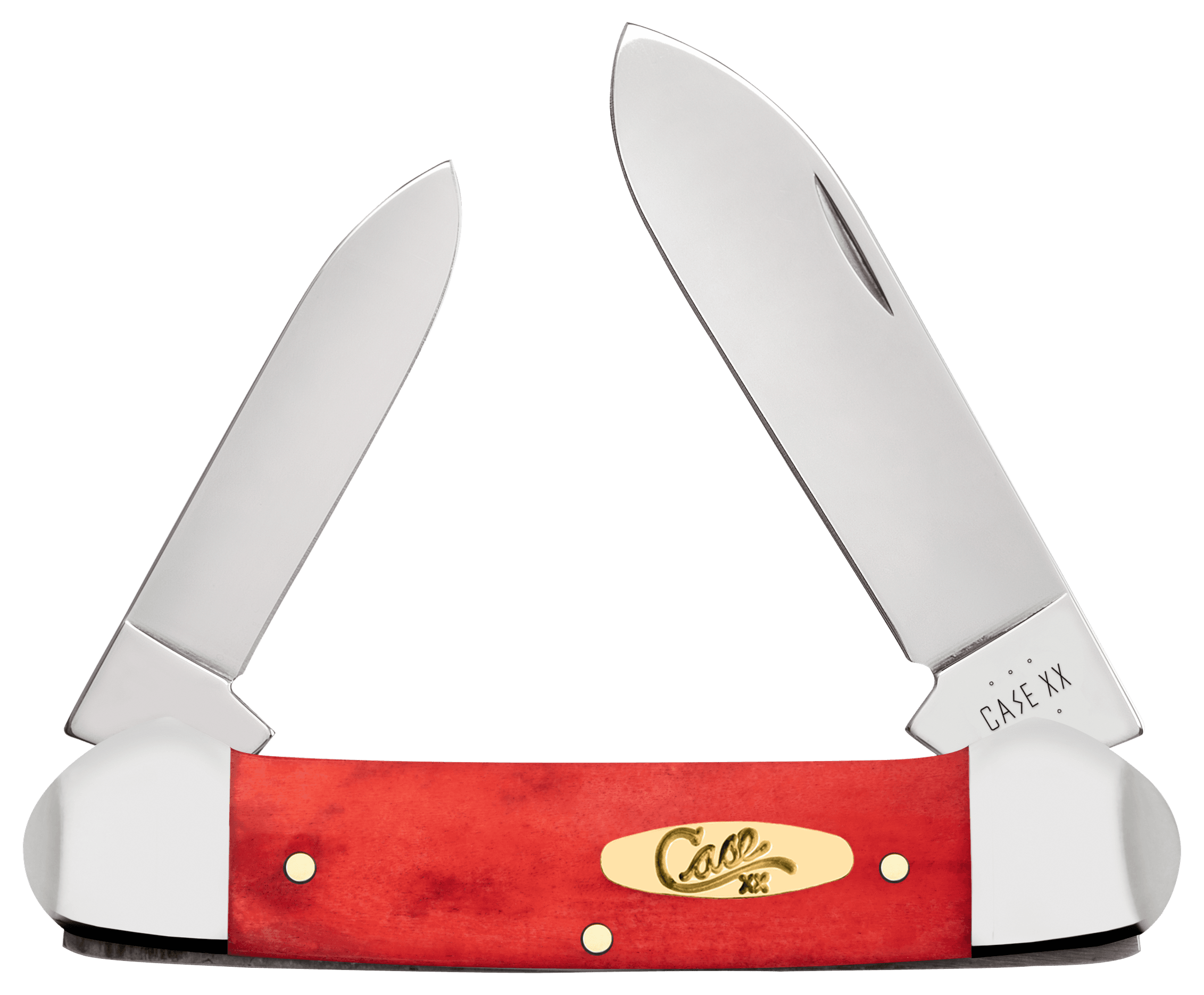 Case 10765 Dark Red Bone Canoe Folding Spear/Pen Plain Mirror Polished Tru-Sharp SS Blade/Smooth Dark Red/Pinched Bolsters Bone/SS Handle