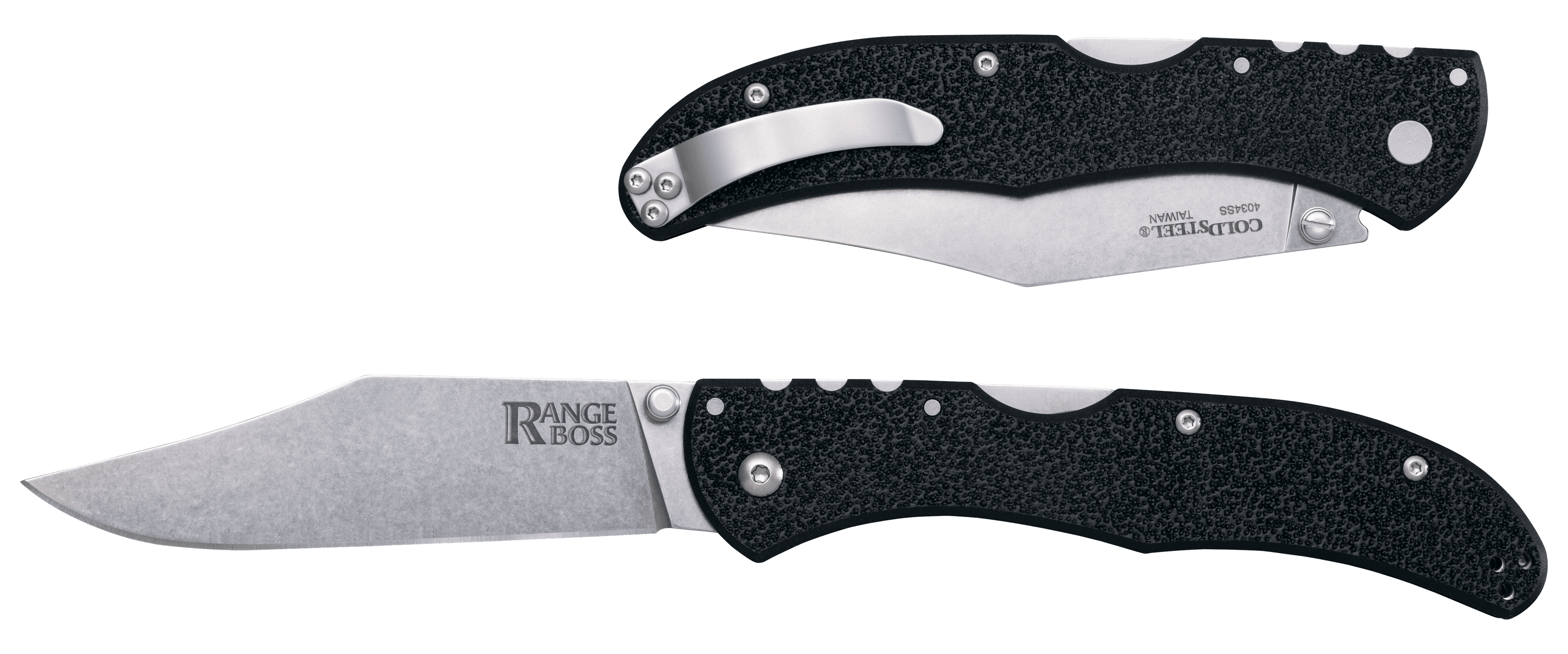 Cold Steel CS-20KR5 Range Boss 4" Folding Plain Clip Point Stone Washed 4034 Stainless Steel Blade/Black Zy-Ex Handle