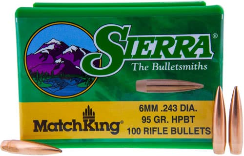 Sierra MatchKing Rifle Bullets 6mm /.243 cal .243" 95 gr HPBT MATCH 100/ct