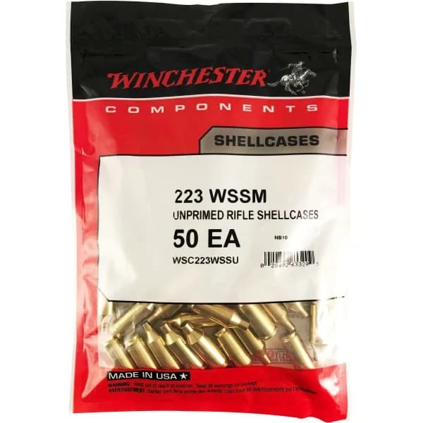 Winchester Unprimed Brass Rifle Cartridge Cases 50/ct .223 WSSM