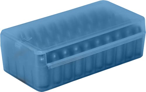 MTM Case-Gard P50SS4524 Side-Slide Ammo Box Pistol Multi-Caliber Handgun Clear Blue Plastic 50rd