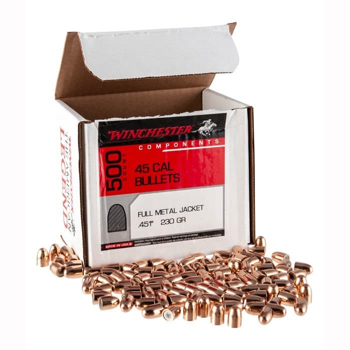 Winchester Ammo WB45MC230D Centerfire Handgun Reloading 45Cal 230gr Full Metal Jacket 500 Per Box/3 Case
