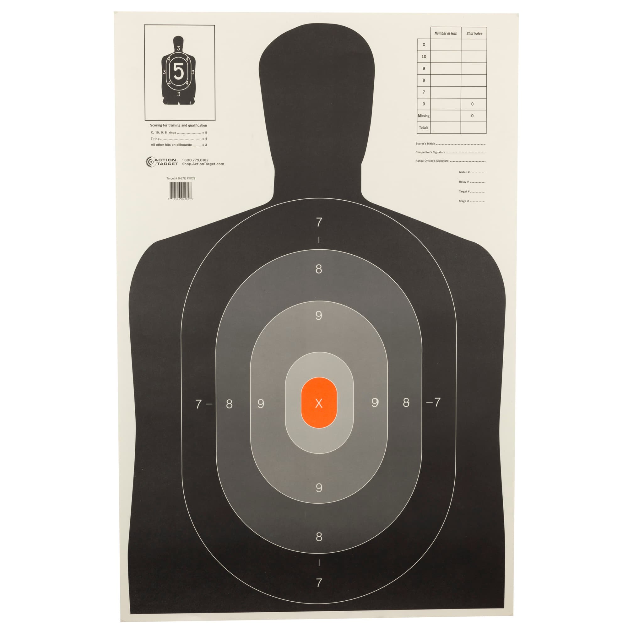 Action Target B27EPROS100 Qualification Pros Silhouette Paper Hanging 23" x 35" Black/Gray/White 100 Per Box