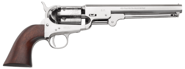 Pietta PF51OS36712 1851 Navy "Old Silver" 36 Cal 7.50" 6rd Old Silver Frame, & Octagon Barrel, Walnut Grip