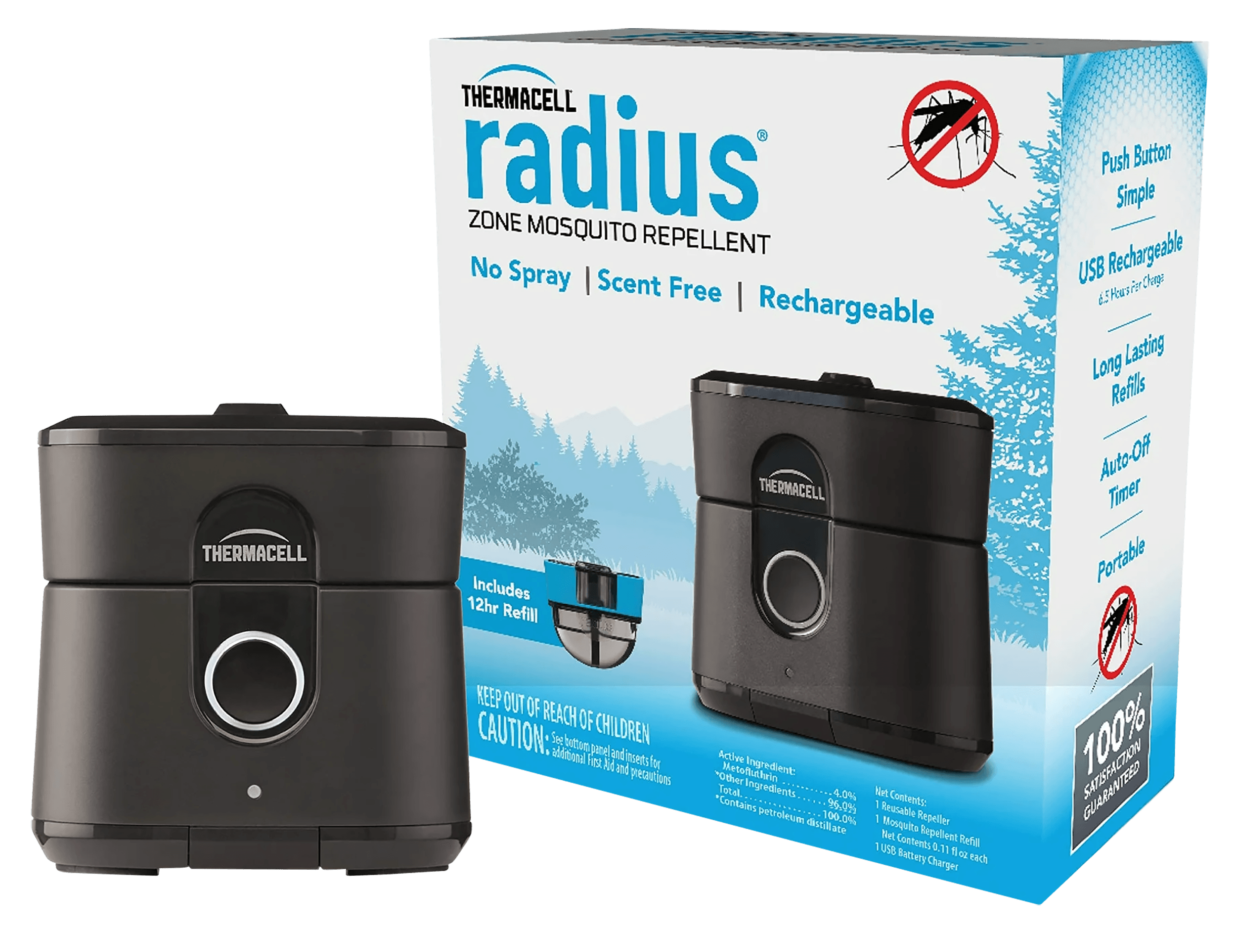 Thermacell LZ1W Radius Zone Rechargeable Repeller Black Effective 15 ft Odorless Scent Repels Mosquito Effective Up to 12 hrs