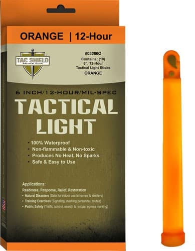 TAC Shield Tactical Light Orange 6 Inch Waterproof Up To 12 Hours Made In USA 10 Pack