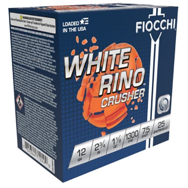 Fiocchi White Rino Crusher 12 Gauge One and One Eighth Ounce Shot Seven Point Five 250 Rounds