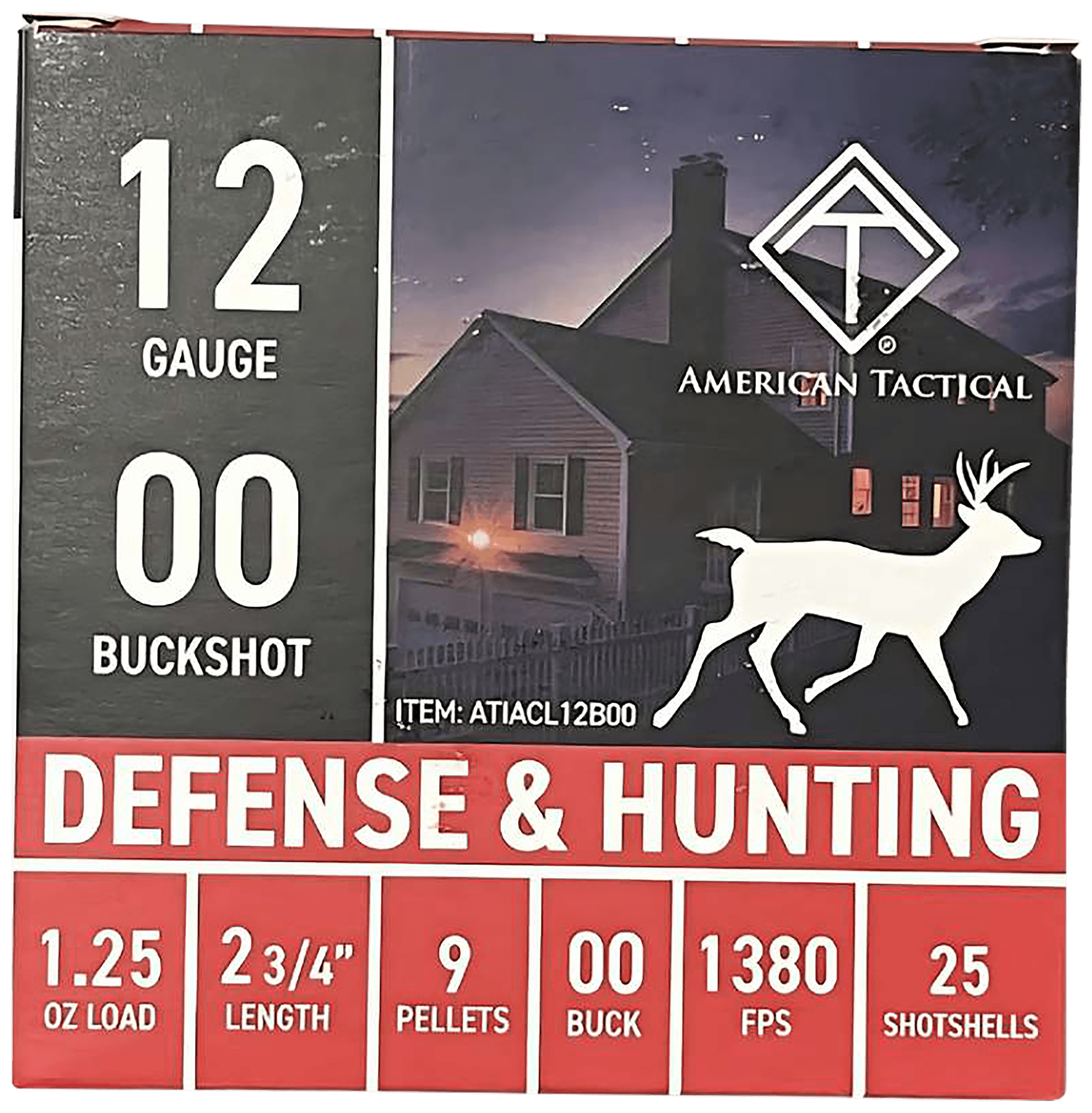 American Tactical Inc ATI ACL12B00C 12 Gauge 00 Buck Shot 1 1/4 Ounce 25 Rounds
