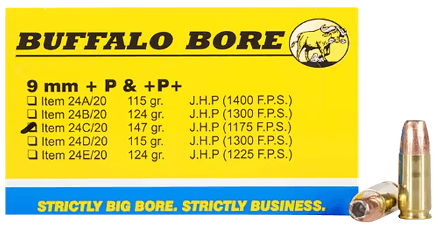 Buffalo Bore Ammunition Personal Defense 9mm Luger Jacket Hollow Point 147 Grain 20 Rounds