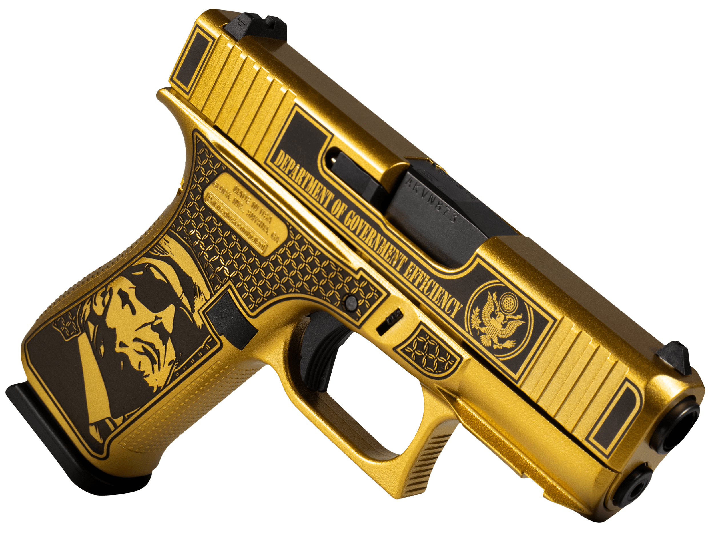 Glock G43X 9mm Luger 3.41 10+1 Glamour Gold Cerakote D.O.G.E Elon Trump