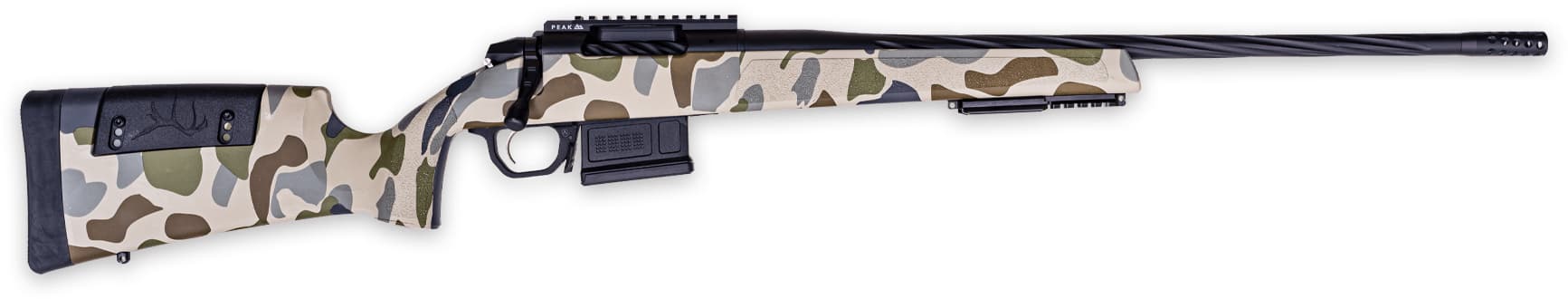 Weatherby Model 307 Hush 280 Ackley Improved Fluted Barrel Cerakote Hydrodipped Hush Tundra Camo
