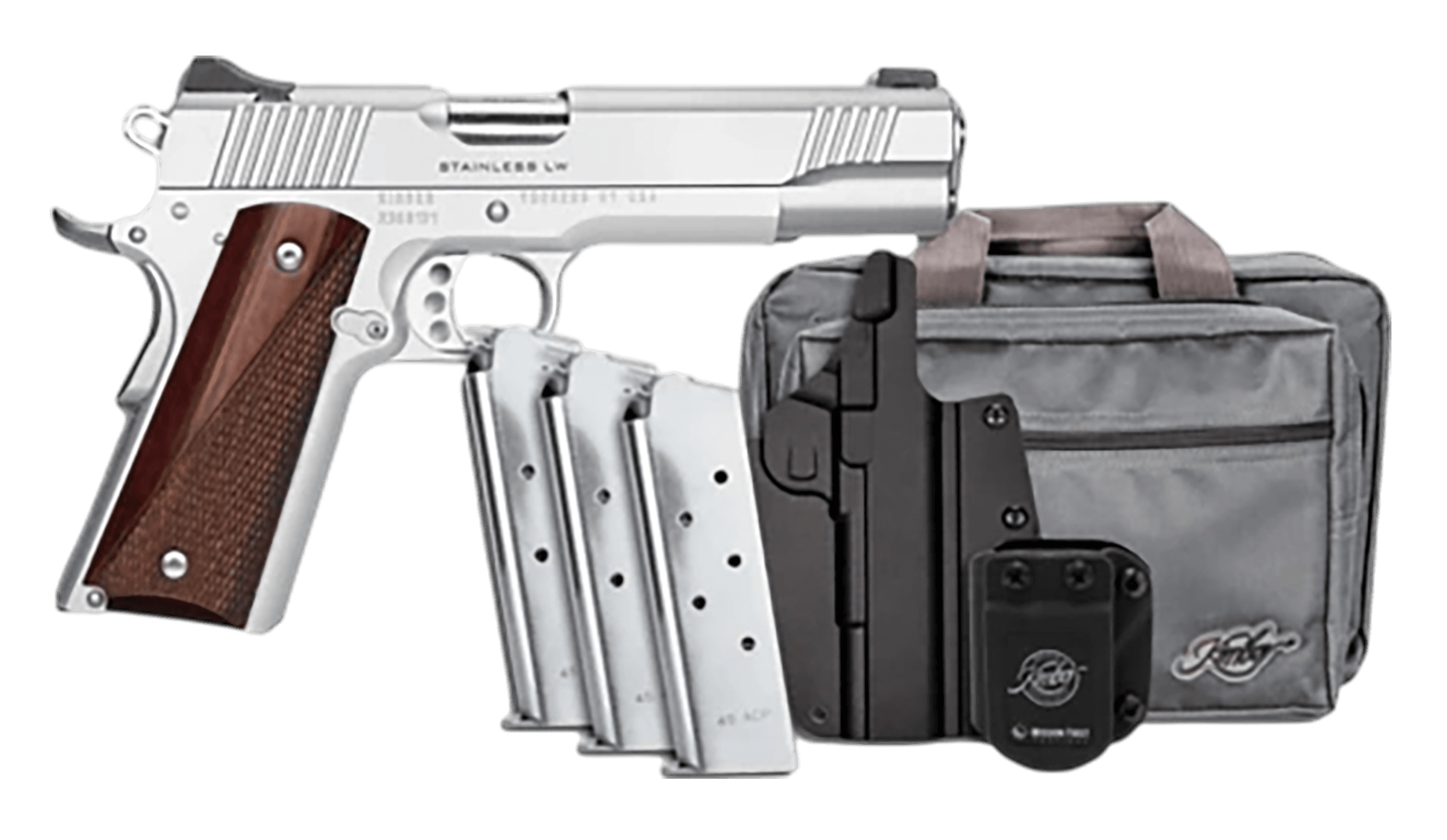 Kimber Mfg, Inc 3700852 Stainless LW Bundle 45 ACP 8+1 5" Match Grade Barrel, Stainless Steel Serrated Slide, Aluminum Frame