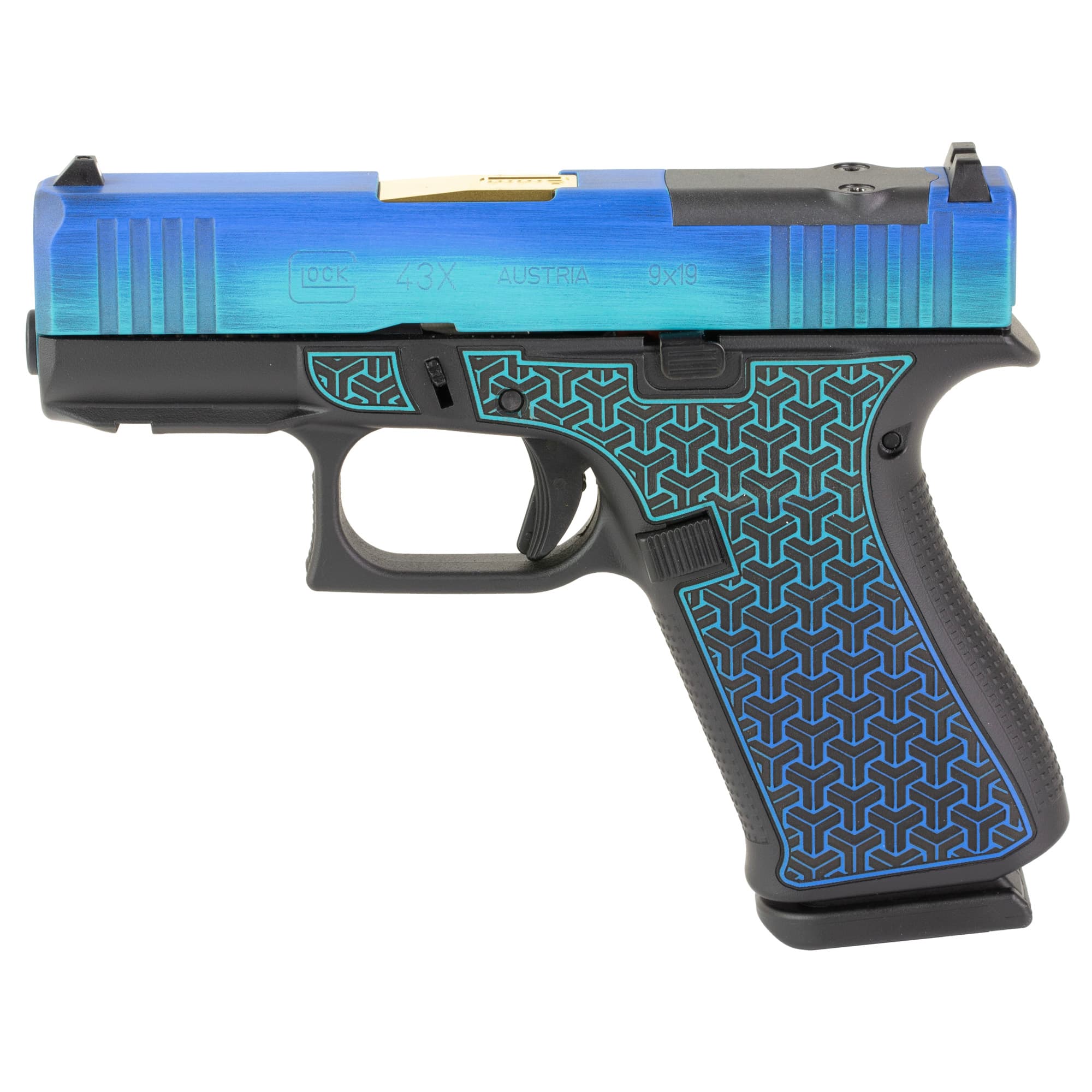 Glock G43X M.O.S 9mm Luger 3.41 Barrel 10 Rounds Galactic June Bug Cerakote Zaffiri Gold Barrel