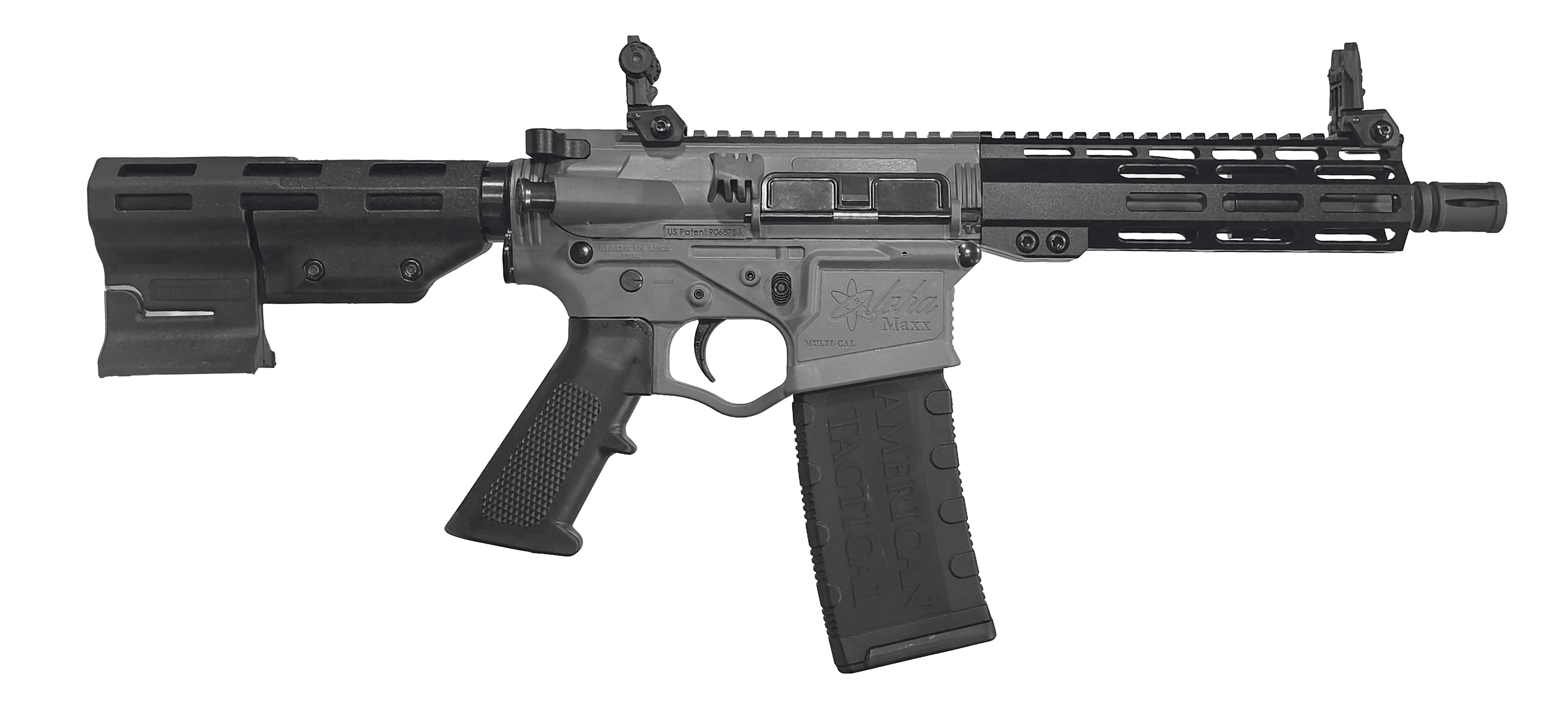 ATI ALPHA MAXX 5.56 PISTOL 7.5" BBL 7" HG, SNIPER GREY, PARBRACE, FLIP UPS, 1-30RD