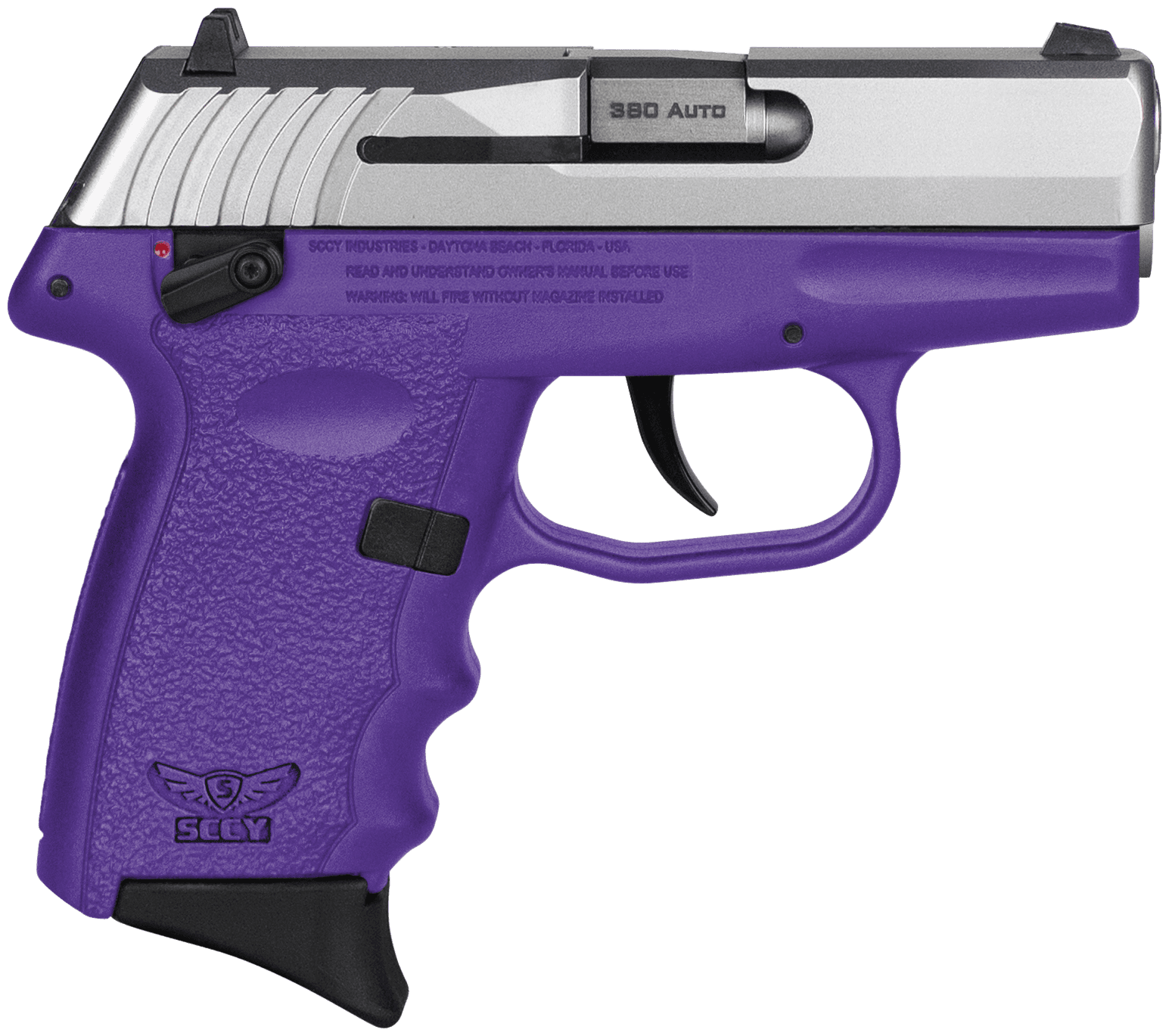 SCCY Industries CPX-4TTPU CPX-4 380 ACP 10+1 2.96" Purple Polymer Serrated SS Slide Finger Grooved Purple Polymer Grip