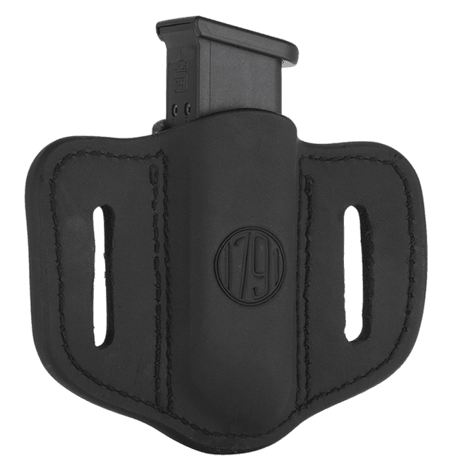 1791 Gunleather MAG12SBLA MAG1.2 Single Mag Holster Stealth Black Leather Belt Slide Compatible w/ Double Stack Ambidextrous