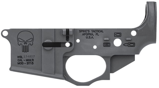Spikes STLS015 Punisher Stripped Lower Receiver Multi-Caliber 7075-T6 Aluminum Black Anodized for AR-15