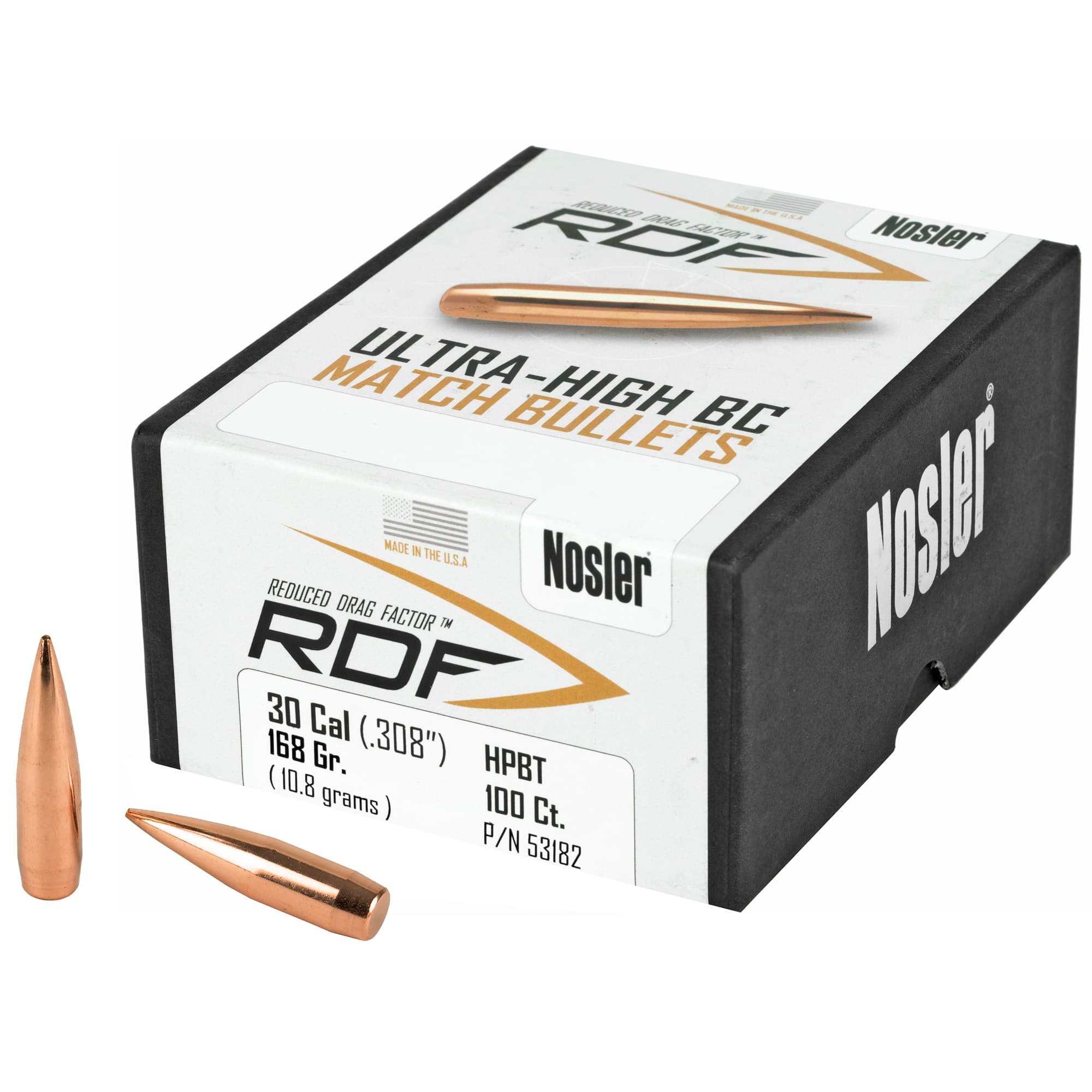 Nosler RDF Match Bullets .30 cal .308" 168gr HPBT 100/ct