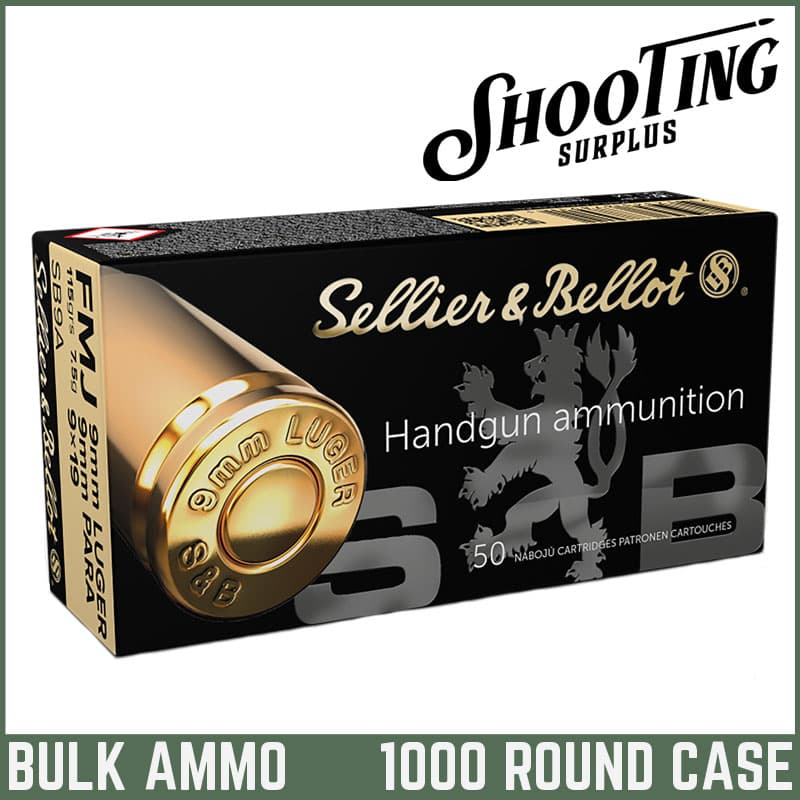 *FREE SHIPPING* Sellier & Bellot Pistol Ammo 9mm Luger FMJ 115 Grain - CASE \ 1000 Rounds
