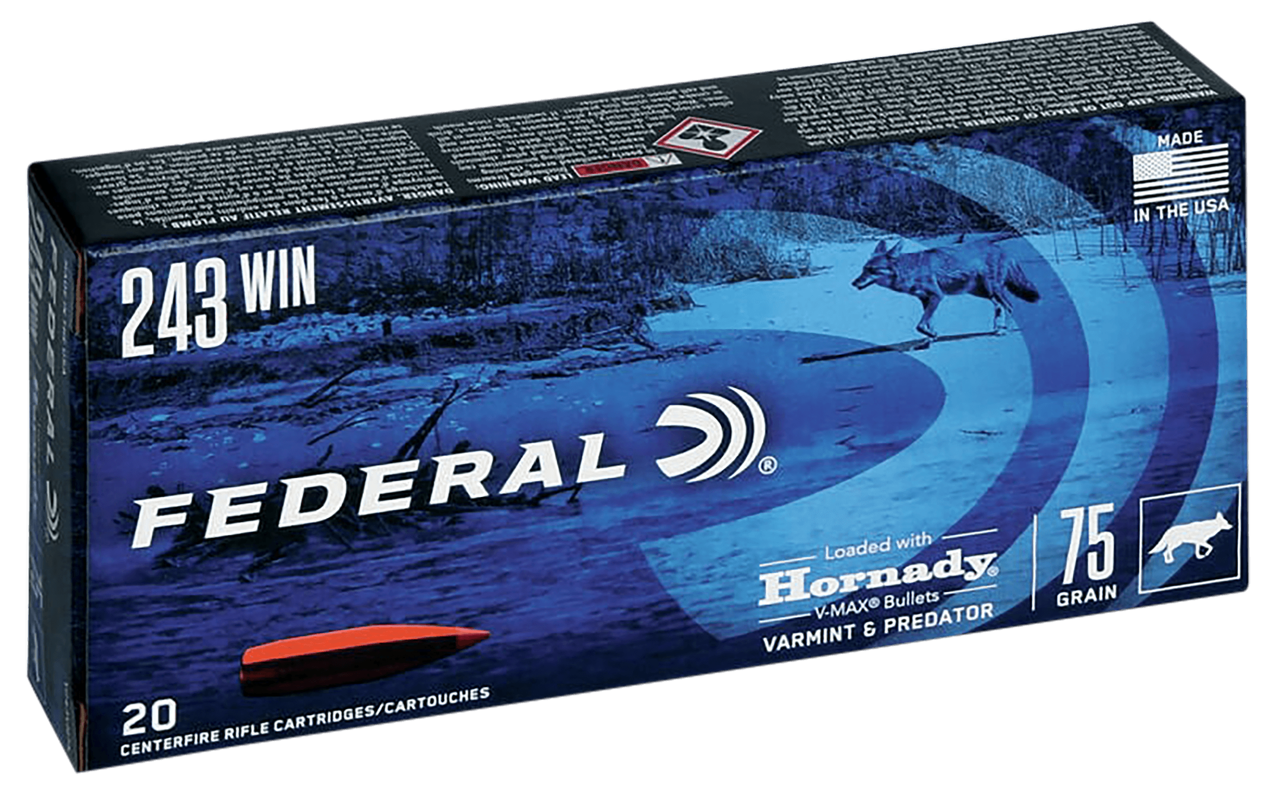 Federal Varmint and Predator 243 Win V Max 75 Grain 20 Rounds
