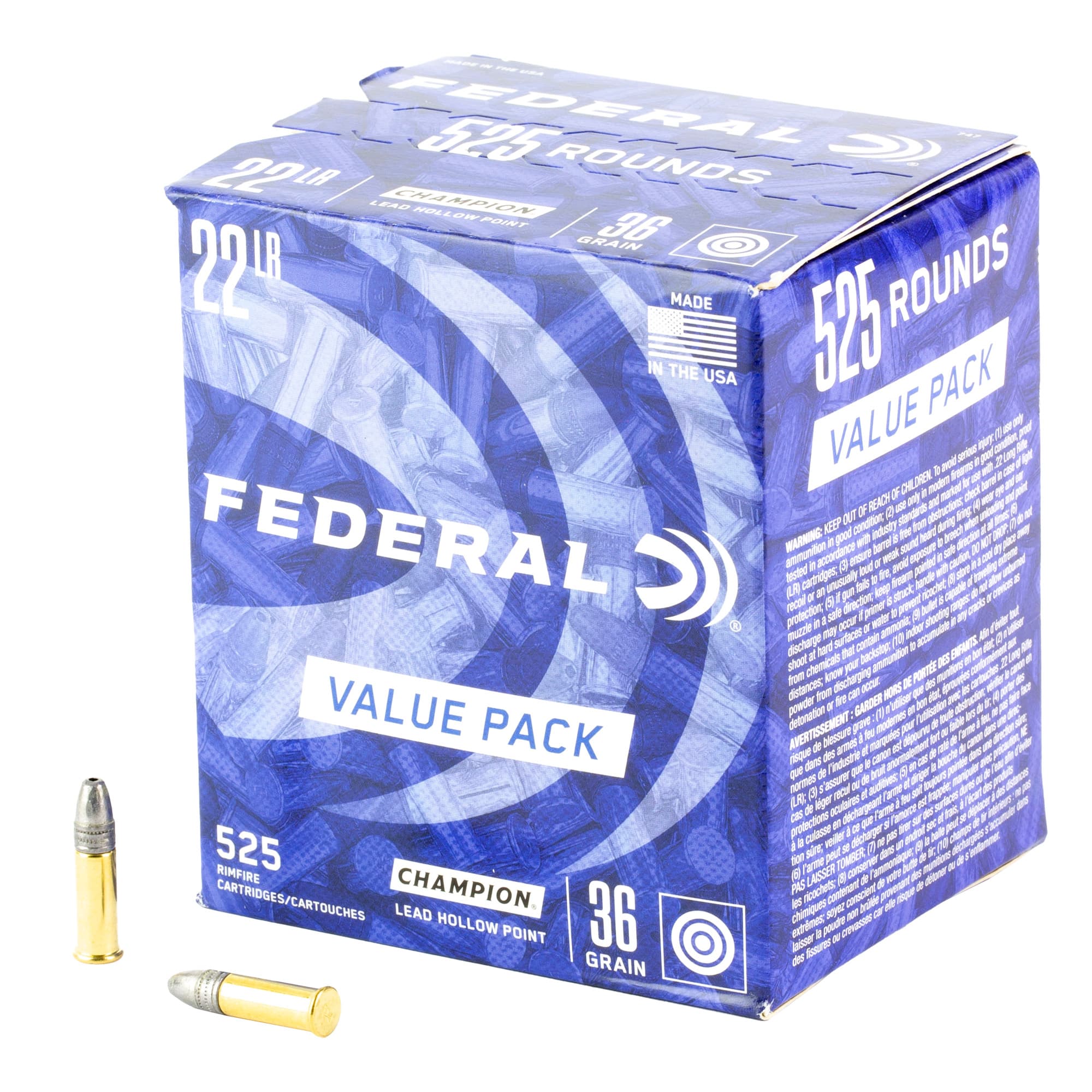 Federal Champion Training 22 Long Rifle Lead Hollow Point 36 Grain 525 Rounds