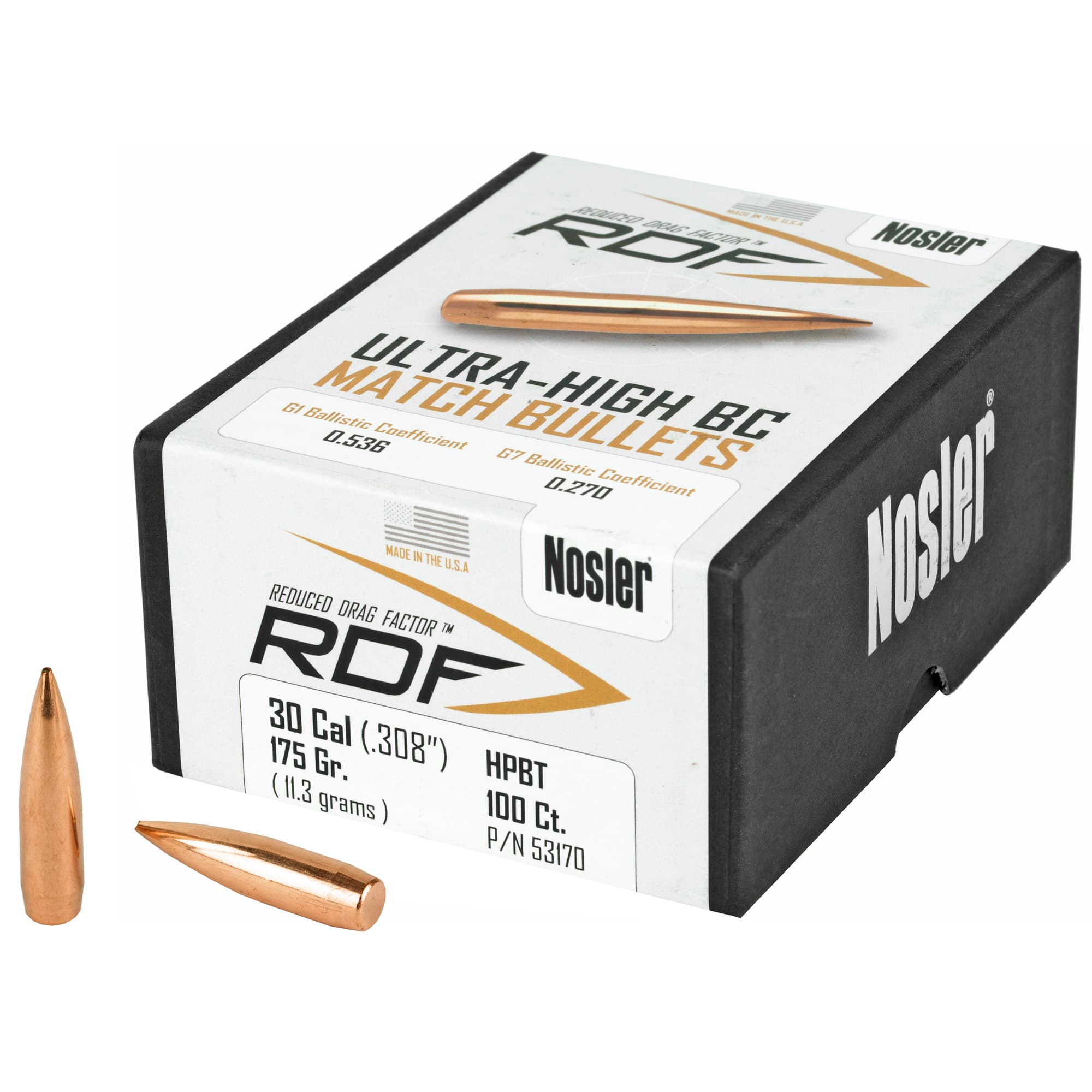 Nosler RDF Match Bullets .30 cal .308" 175 gr HPBT 100/ct