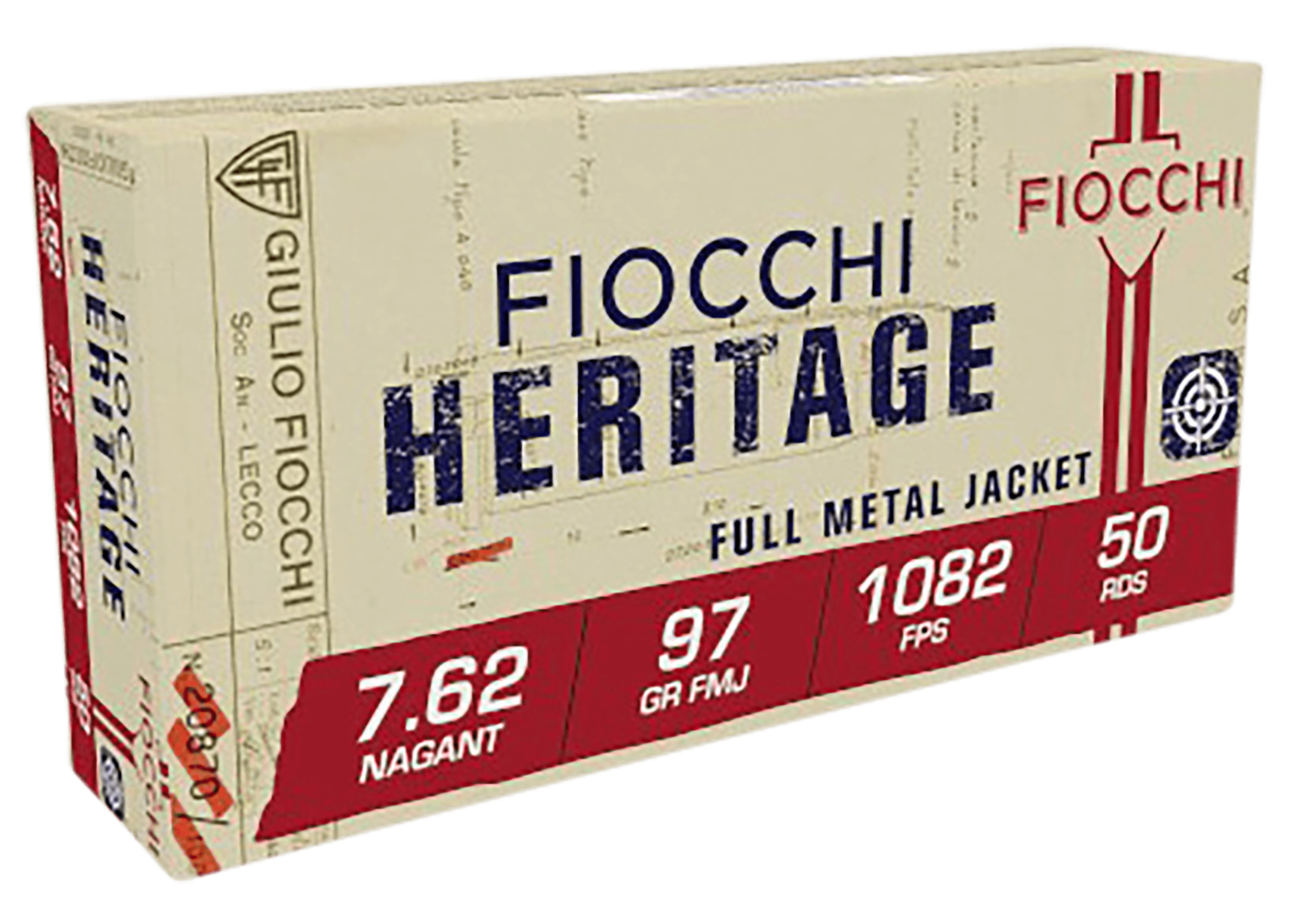 Fiocchi, Training, 7.62x38mmR Nagant, Full Metal Jacket, 97 Grain, 50 Rounds
