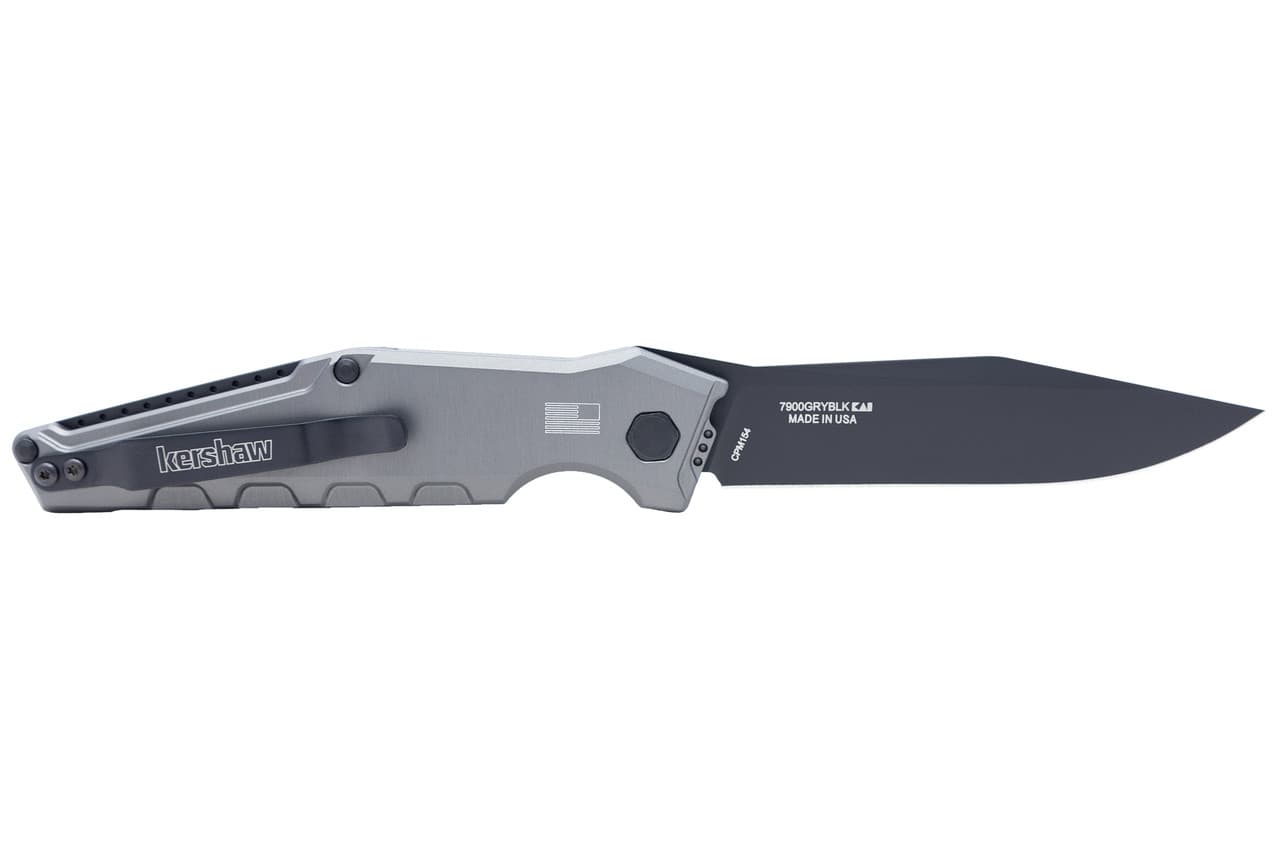 Kershaw 7900GRYBLK Launch 7 3.75" Folding Clip Point Drop Point Plain Black DLC CPM 154 SS Blade Gray Anodized Aluminum Handle Includes Pocket Clip