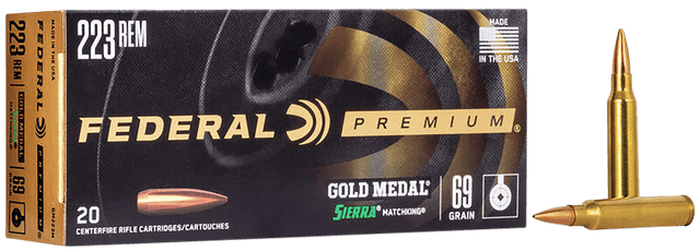 Federal Gold Medal 223 Remington Sierra Matchking Boat Tail Hollow Point 69 Grain 20 Rounds