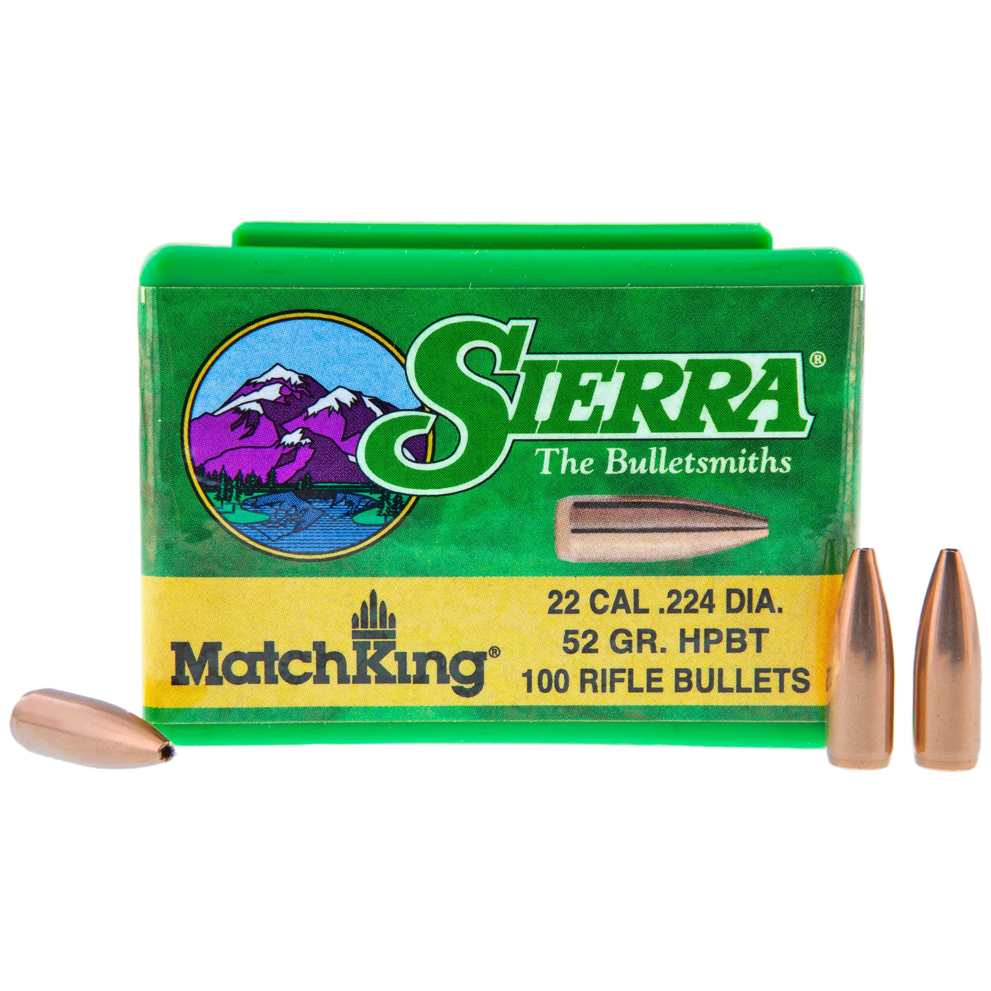 Sierra MatchKing High Velocity Rifle Bullets .22 cal .224" 52 gr HPBT MATCH 100/ct