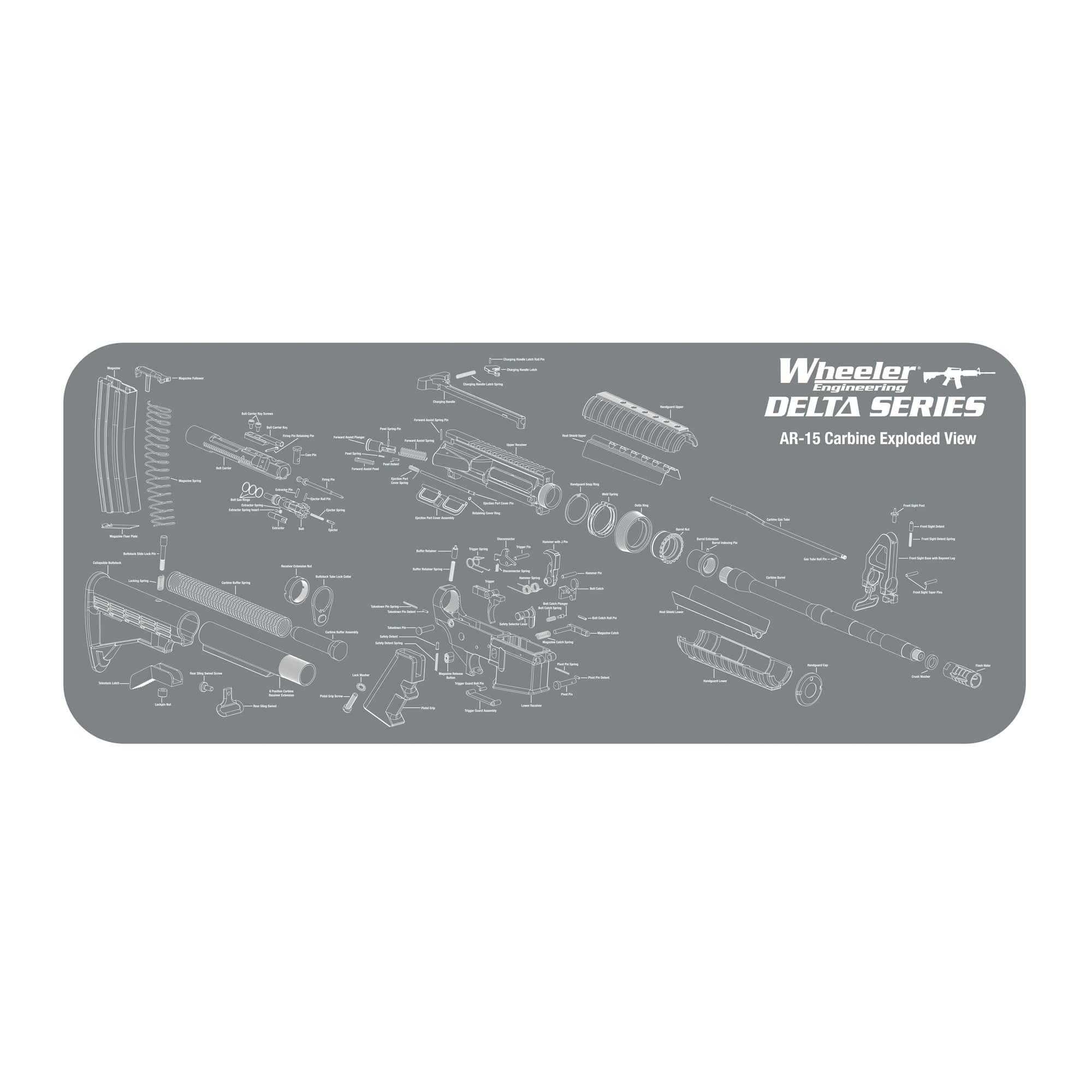 Wheeler 156824 AR-15 Maintenance Mat Delta Neoprene Top w/Rubber Back Gray w/White Logo & Picture 47" L x 20" W