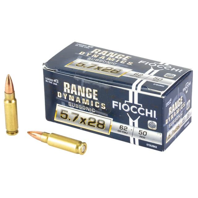Fiocchi Range Dynamics Subsonic Pistol Ammo 5.7x28mm 62 gr. FMJ 50 rd.