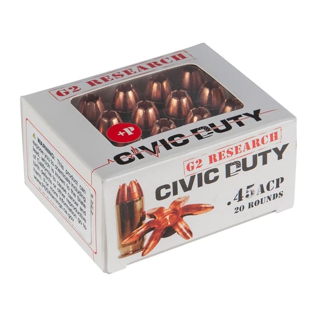 G2 Research G00617 Civic Duty 45ACP+P 168gr Copper Expansion Projectile 20 Rounds