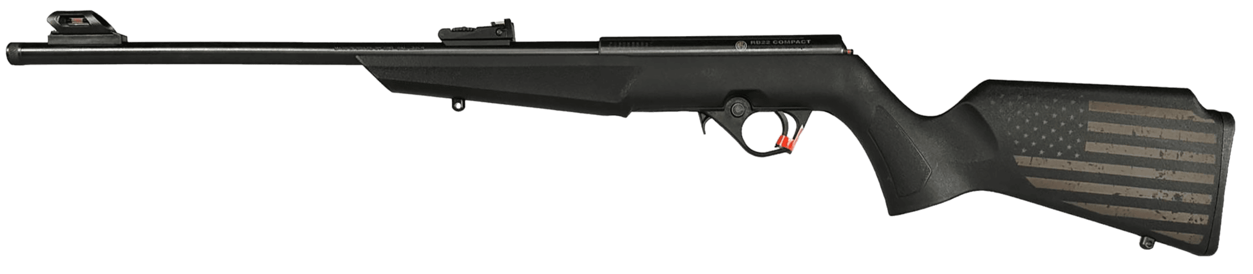 Rossi RB22 US Flag Compact 22 LR 10+1 16.50" Matte Black Threaded Barrel, Black Aluminum Receiver, Black w/US Flag Synthetic Fixed Stock