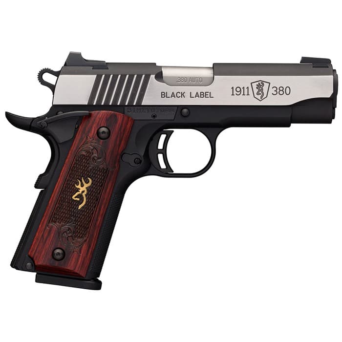 Browning 1911-380 Medallion Pro Compact 380 ACP 3.63 in 8 Rounds Rosewood Silver Polished Flats