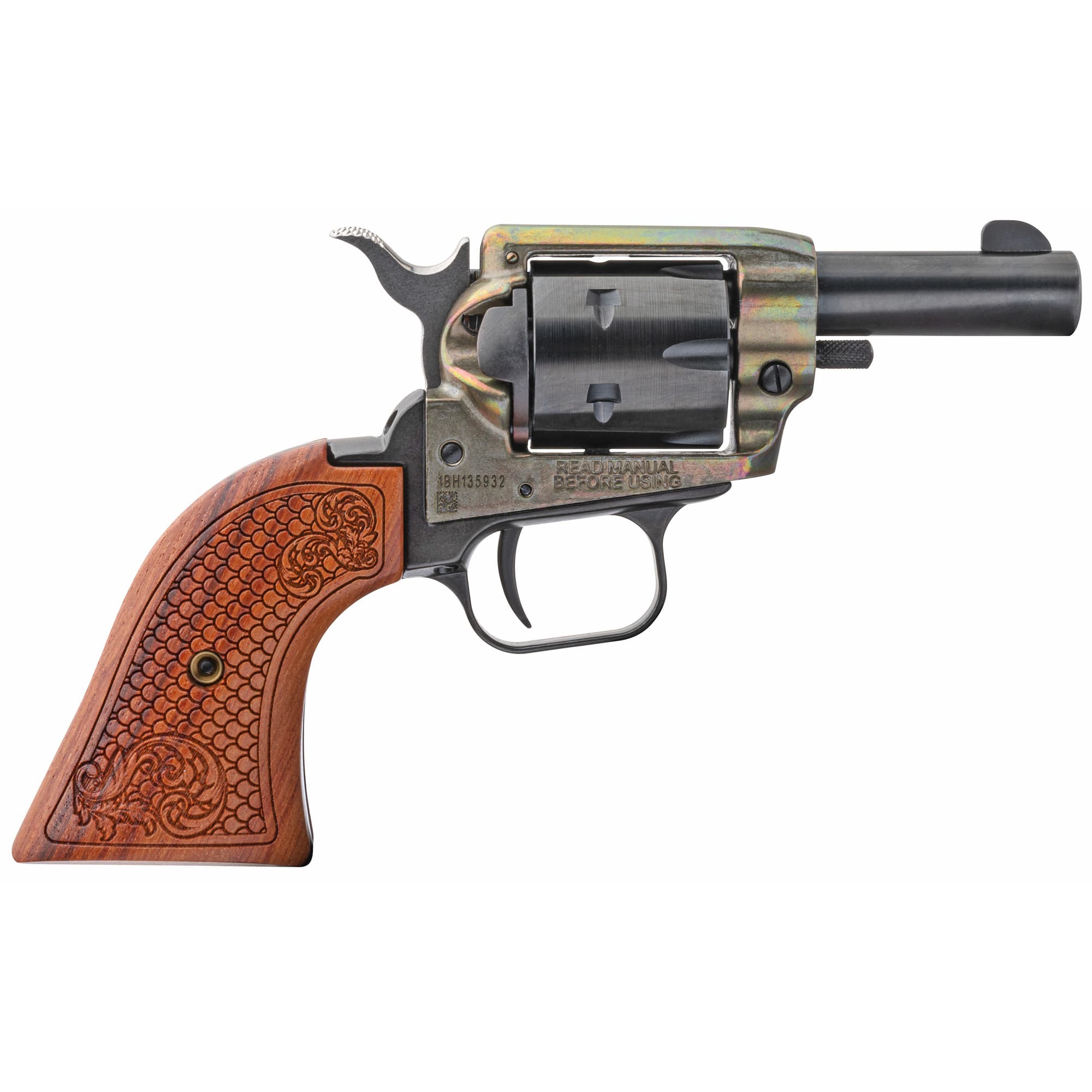 Heritage Barkeep Revolver - Simulated Case Hardened | .22 LR | 2.68" Barrel | 6rd | Custom Scroll Wood Grips