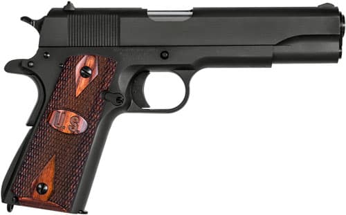 Auto-Ordnance 1911BKOW 1911 A1 GI Spec 45 ACP 7+1, 5" Stainless Steel Barrel, Matte Black Serrated Carbon Steel Slide & Frame w/Beavertail, Checkered Wood w/Integrated US Logo Grip