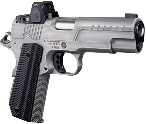 Ed Brown FX2SS FX2 45 ACP 7+1 4.25" Recessed Crown Barrel, Stainless Steel Engraved American Flag/Serrated Slide, Stainless Steel Frame, Trijicon RMRcc 3.25 MOA Sight