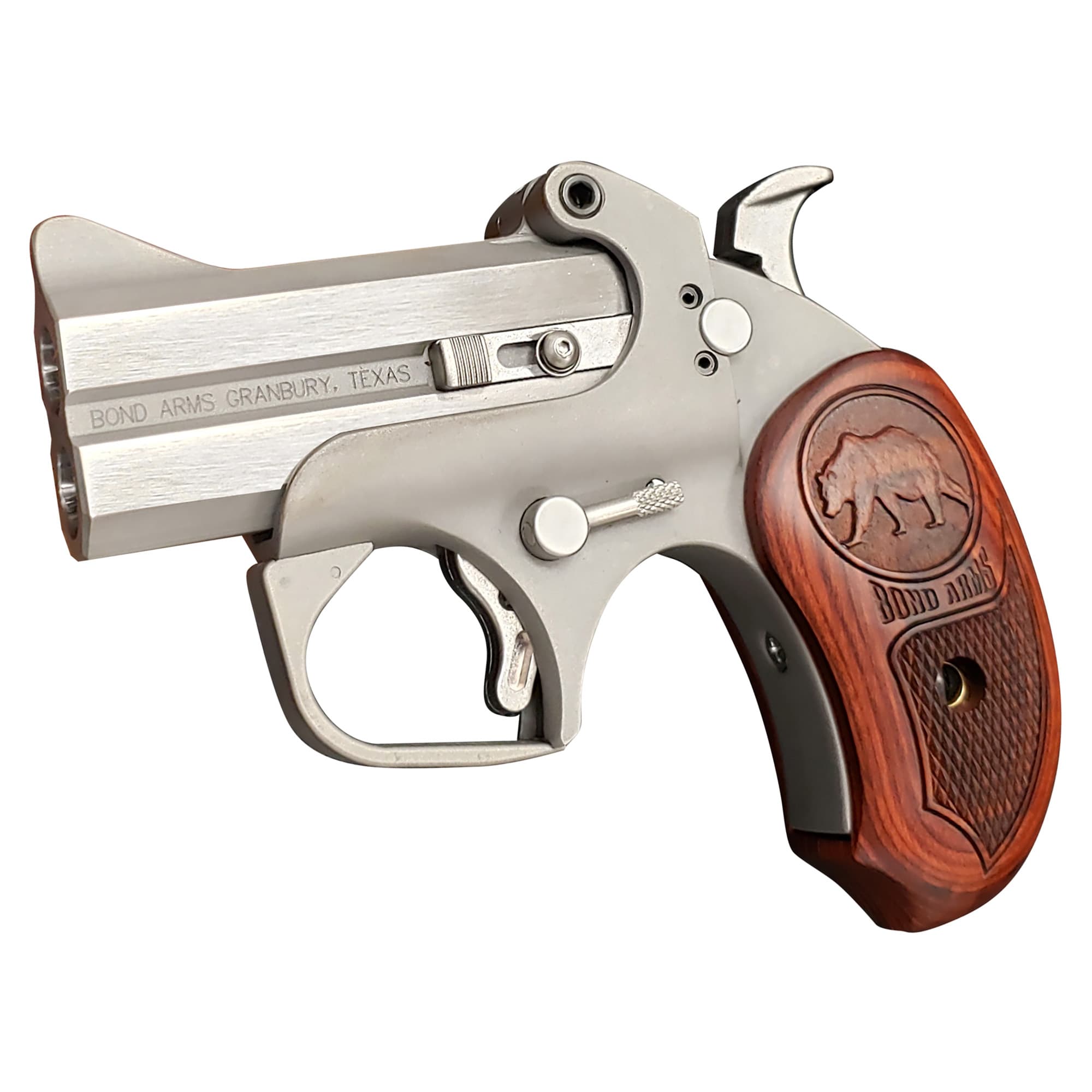 Bond Arms BAGR Grizzly 45 Colt (LC)/410 Gauge 2rd 3" Stainless Steel Double Barrel & Frame, Rebounding Hammer, Blade Front/Fixed Rear Sights, Rosewood Grips, Manual Safety