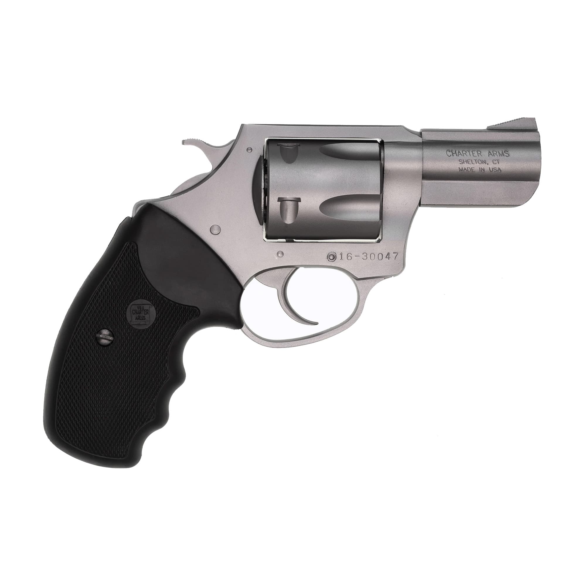 Charter Arms 74020 Pitbull Large 40 S&W 5 Shot 2.30" Matte Stainless Steel Barrel, Cylinder & Frame w/Black Finger Grooved Rubber Grip