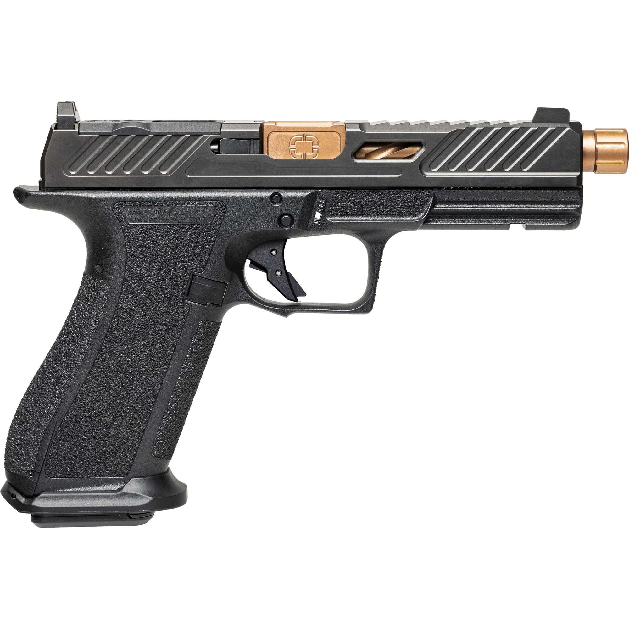 Shadow Systems DR920 Elite Pistol - Black | 9mm | 5" Spiral Fluted Bronze Match Barrel (Threaded) | 17rd | Tritium Sights | W/ Optic Cut | Weight-Optimizing Window Cut