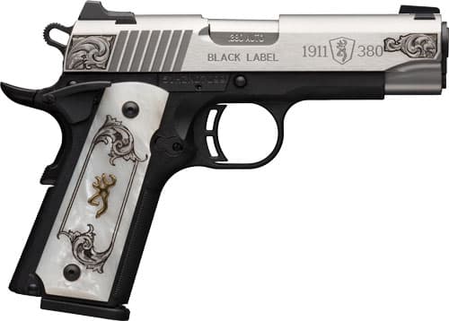 Browning 1911-380 380 ACP 3.58 Inch 8 Rounds Engraved Stainless Pearl Grips