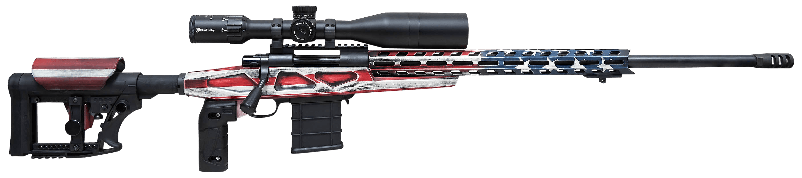 Howa HCRA72507USKMDT M1500 APC Chassis 6.5 Creedmoor 24" Blued Heavy Barrel 10+1 (3 Mags), American Flag Cerakote 6 Position Luth-AR MBA-4 w/Aluminum Chassis Stock, Includes Bipod and Grips