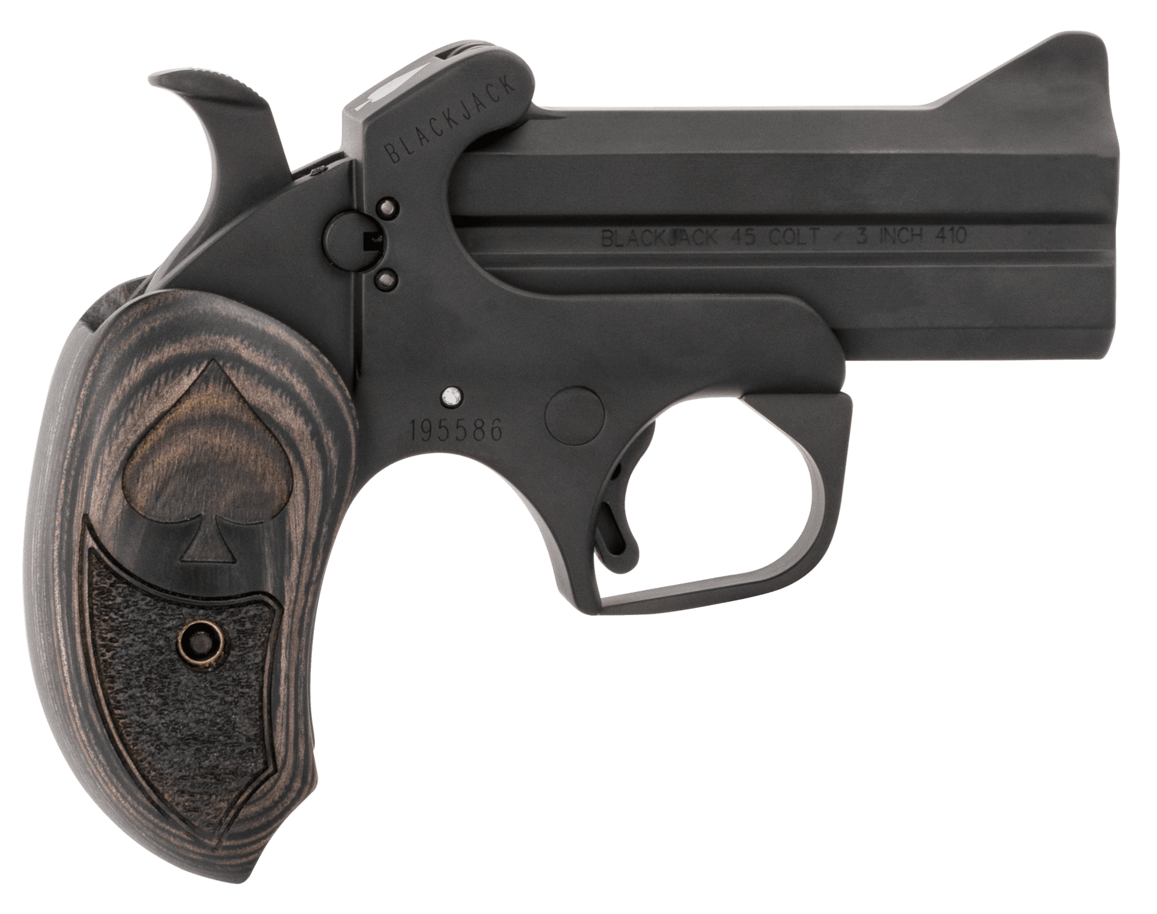 Bond Arms BABJ Black Jack 45 Colt (LC) 410 Gauge 2rd Shot 3.50" Black Black Steel Frame Black Ash Grips Features Silver Spade Above Hinge