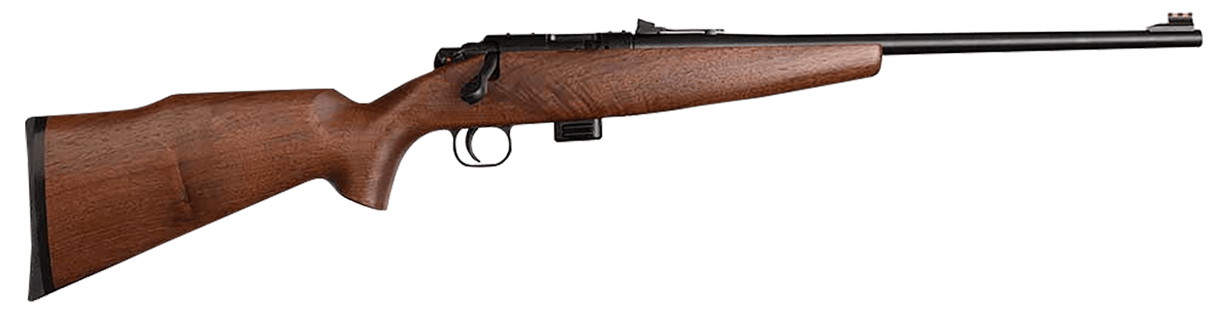 Crickett KSA20411 Model 722 Sporter Compact Youth 22 LR 7+1 16.25" Blued Barrel & Receiver, Fixed Front/Adjustable Rear Sights, Walnut Stock w/13.5" LOP, Rebounding Firing Pin Safety