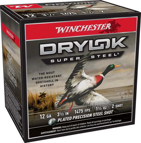 Winchester DryLok Super Steel, 12 Gauge, Steel Shot High Velocity, 1 1/2 oz, 25 Rounds Left Hand
