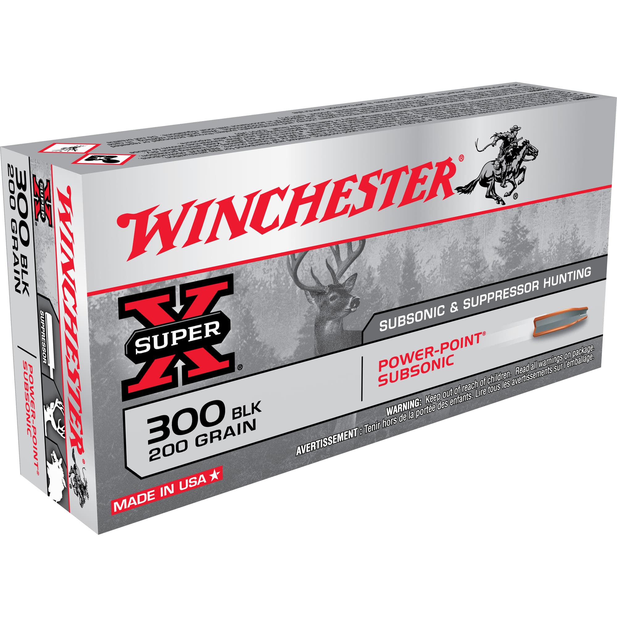 Winchester, Super X, 300 Aac Blackout, Power Point Subsonic, 200 Grain, 20 Rounds